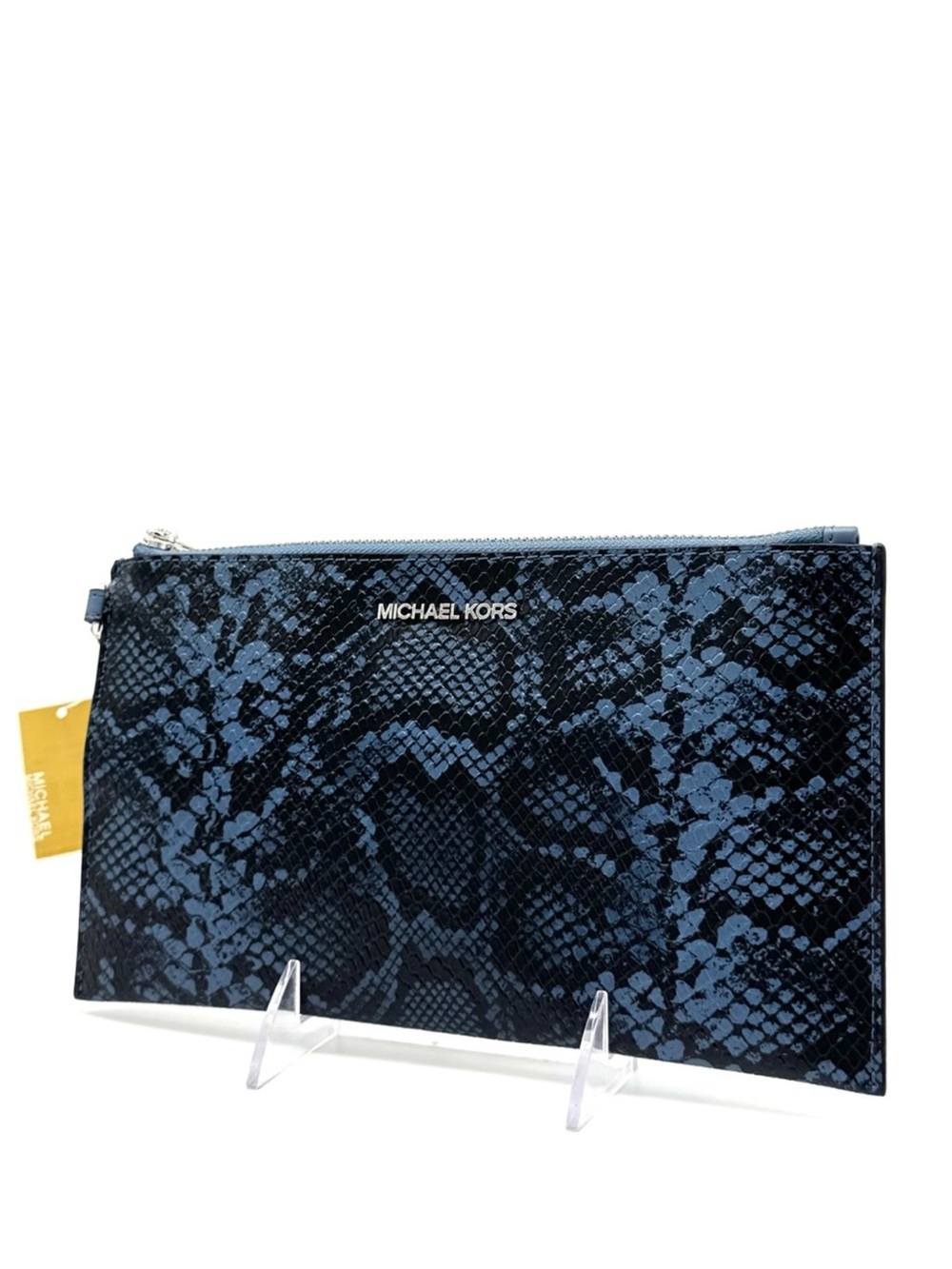 Michael Kors Large Jet Set Travel Snakeskin TZ Wristlet Denim - Picture 3 of 6